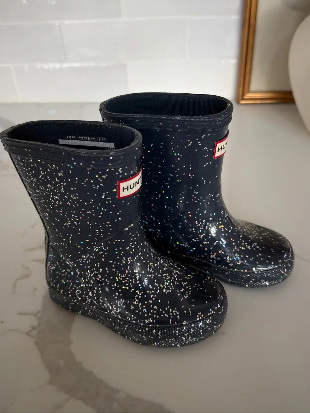 Hunter Kids' Black Glitter Boots